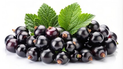 Fototapeta premium Fresh isolated black currant berries , black, berry, fruit, food, currant, isolated, fresh, healthy, organic, sweet