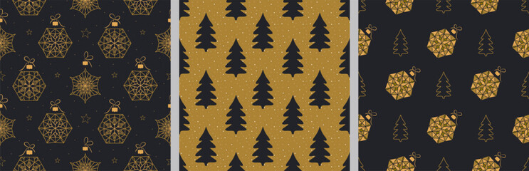 Obraz premium Elegant pattern with Christmas symbols, seamless background for holiday gifts, packaging and textiles. Vector illustration