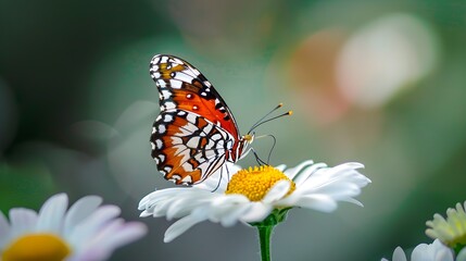 Obraz premium Colorful Butterfly on White Daisy Flower