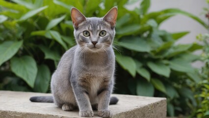 Blue abyssinian cat in the garden