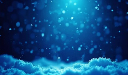 Snowflakes falling on the snow in the side on blue background with backlight - Powered by Adobe