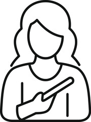 Simple linear icon of a female teacher holding a pointer stick, perfect for educational or teaching related designs