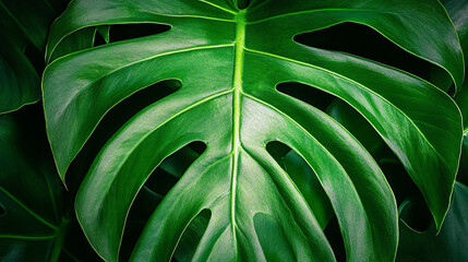 Tropical leaf texture with detailed veins and rich green color