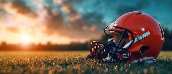 The essence of football a close-up on a classic helmet at sunset.