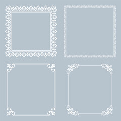 Set of decorative frames Elegant vector element for design in Eastern style, place for text. Floral gray and white borders. Lace illustration for invitations and greeting cards