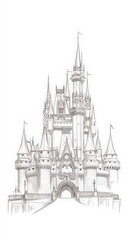 Naklejka premium Delicate Fairy Tale Castle Line Art Illustration