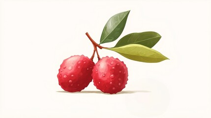 Obraz premium Fresh Lychee Fruit with Green Leaves on White Background