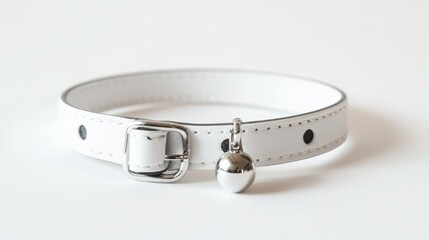 A playful pet collar featuring a bell, beautifully laid out on a pristine white background, ideal for highlighting its adorable design