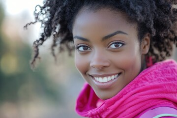 Portrait of a happy woman with curly hair and a smile