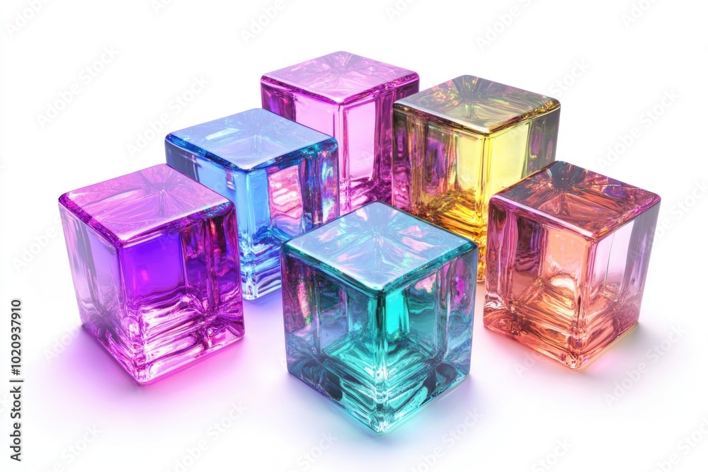 Aufkleber A collection of colorful glass cubes arranged on a white surface, perfect for highlighting a decorative item or adding visual interest to a design