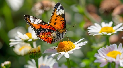 Obraz premium Colorful Butterfly on Flower in Garden Scene