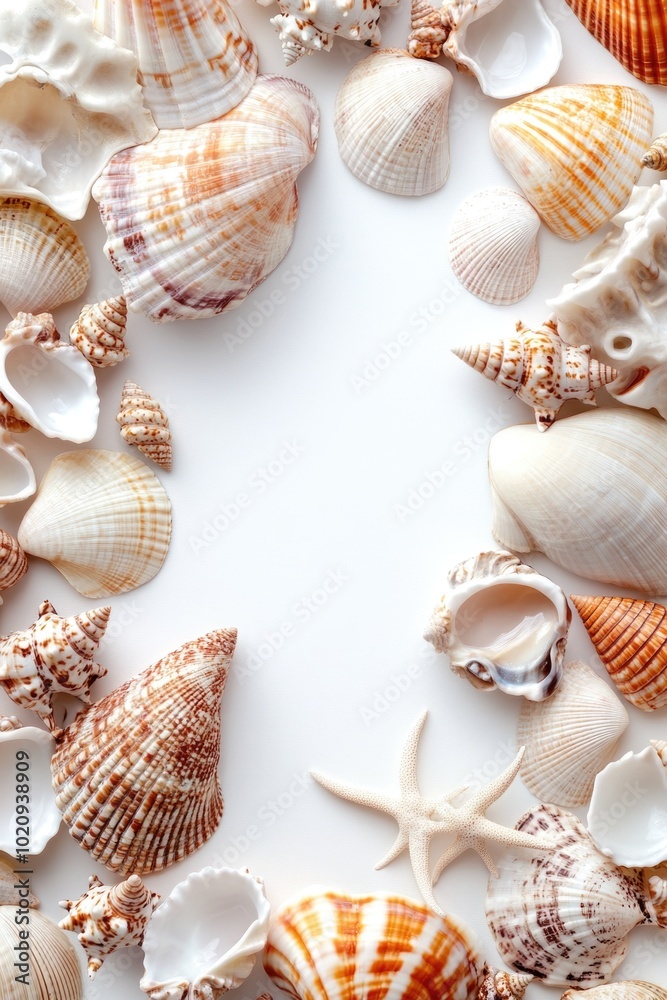 Poster A collection of shells arranged in a circular shape, perfect for decorative or educational use