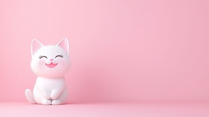 Fototapeta premium Smiling cartoon cat, pastel background, 3D illustration