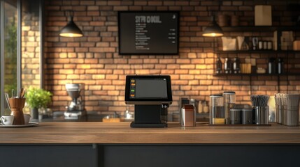 Modern Cafe Interior with Digital Payment System