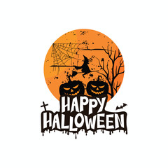 Halloween Retro vintage t-shirt, Happy Halloween Vector t-shirt Design illustration Template.