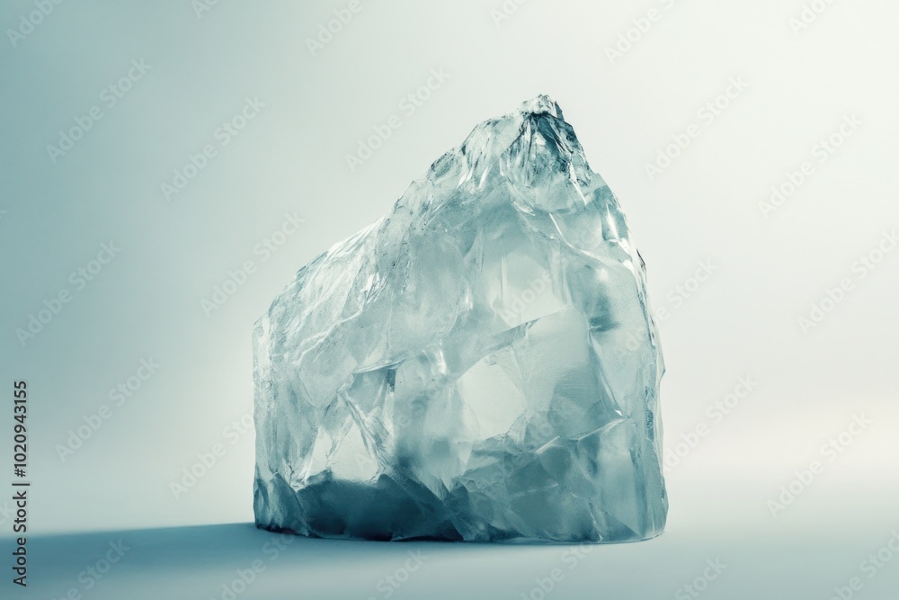 Poster A single piece of ice sitting on a table, perfect for photography or still life compositions