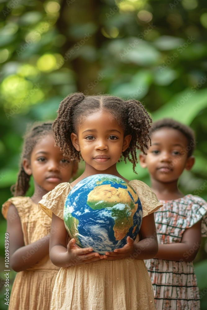 Poster group of kids holding a globe, a symbol of unity and knowledge