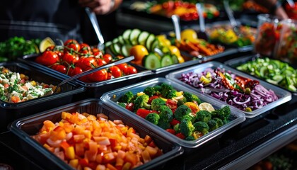 Obraz premium Organic Salad Bar, vibrant colors, fresh ingredients, indoor setting, photography