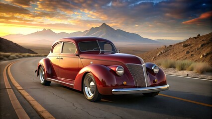 design of vintage a car on the road