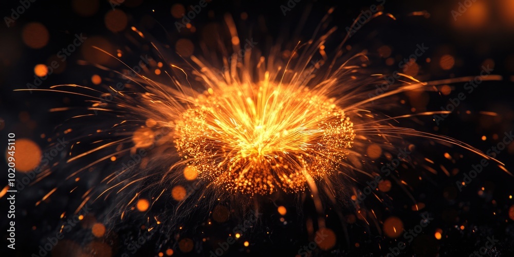 Poster A close-up view of a firework exploding in the darkness, ideal for use in scenes where a bright flash is needed