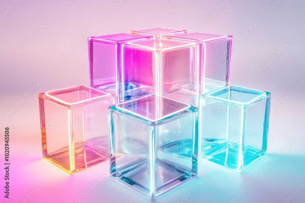 Poster A group of four cubes stacked on top of each other, a simple yet intriguing geometric shape