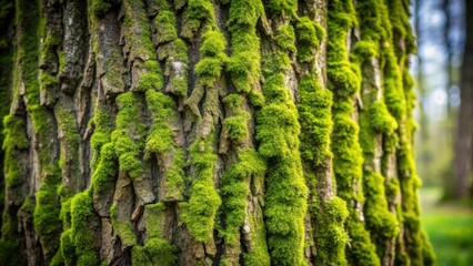 A Close-Up View of a Tree Trunk Covered in Lush Green Moss, A Natural Textured Background