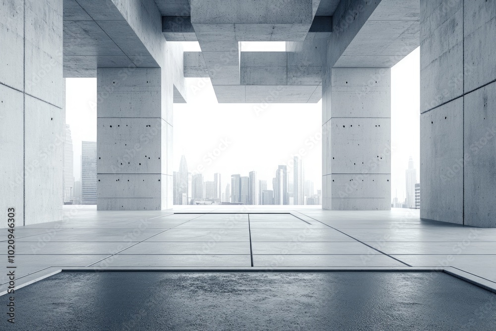 Poster a minimalist space with plain concrete walls and floor