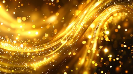Obraz premium Golden waves interspersed with sparkling lights create a mesmerizing, dynamic visual effect.