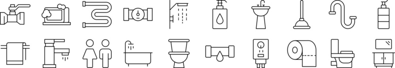 Plumbing Outline Image Collection. Editable Stroke. Perfect for Infographics, Articles, Books, Flyers, Banners