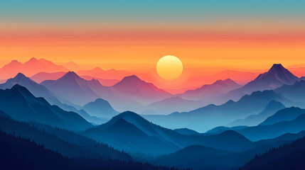 Obraz premium Mountain Landscape at Sunset: A picturesque mountain landscape bathed in the warm hues of sunset, showcasing the beauty of the rugged terrain.