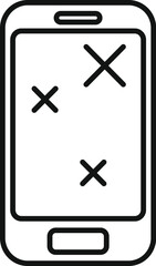 Smartphone showing three cross marks on the screen, in black and white