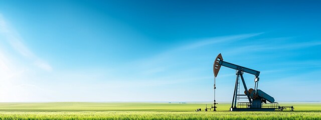 Fototapeta premium An oil pump in the field. An oil production facility. Mining and processing business. Energy industry