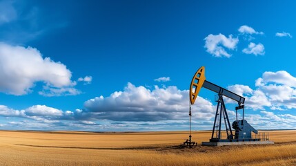 An oil pump in the field. An oil production facility. Mining and processing business. Energy industry