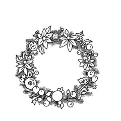 Christmas wreath in doodle style. Vector