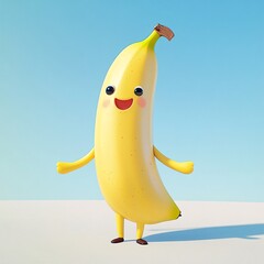 Happy Banana Cartoon Character 3D Render Smiling Fruit Illustration