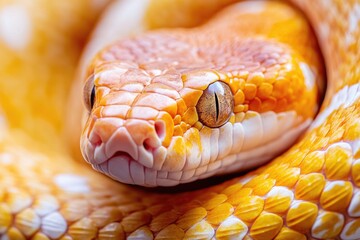 A close-up shot of a yellow snake's head, perfect for illustrating reptile features or wildlife photography