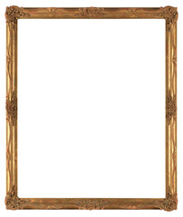 A narrow gilded patterned frame of a painting in the Borroque style on a transparent background, in PNG format.