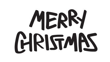 Merry Christmas hand-drawn lettering in a bold, playful font, with black text on a white background. Simple and casual holiday greeting illustration.