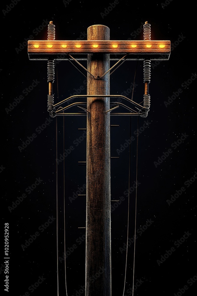 Poster a wooden pole with string lights on top