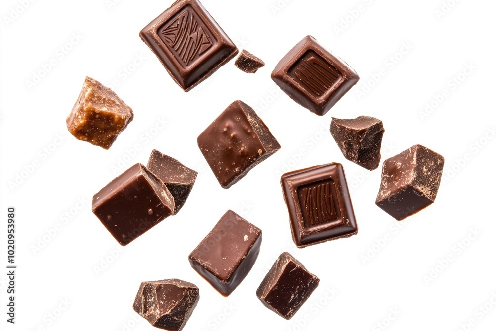 Poster A stack of chocolate bars stacked on top of each other, ideal for display or use in food related concepts