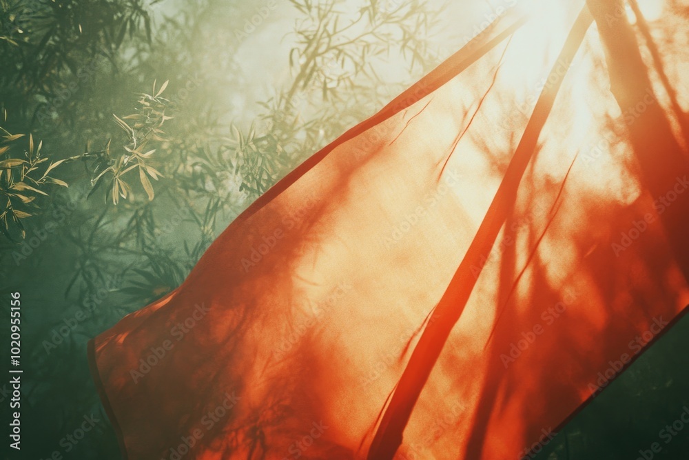 Poster a bright red umbrella with sunlight shining through its canopy, great for sunny day scenes or adding