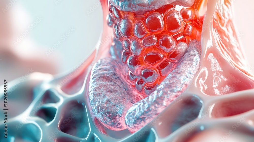 Poster close-up view of the human stomach anatomy, showing its inner structure and layers