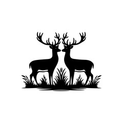 Pair of Deer in a Forest Clearing, Antlers Touching silhouette