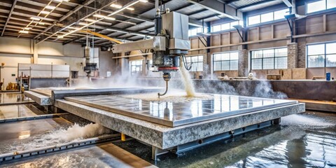 Industrial Waterjet Cutting Machine in Operation, Precisely Shaping Material with High-Pressure Water Stream