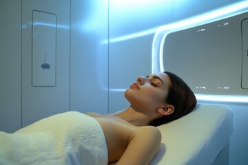 A person lying down on a bed in a cozy room, suitable for use as a background or in editorial content