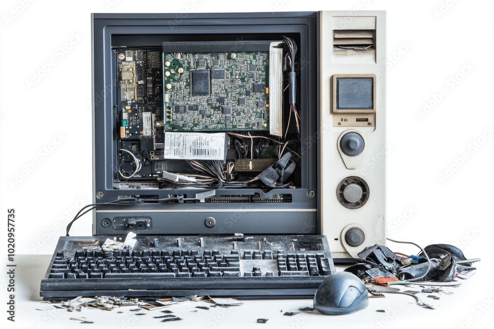 Aufkleber Image of a computer with a broken keyboard and mouse