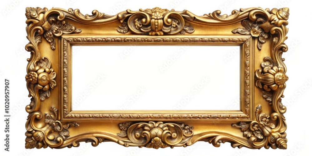 Poster Ornate Gilded Frame with Intricate Carvings and a Blank Canvas for Artistic Expression