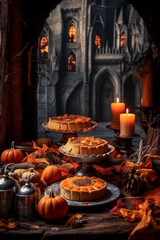 Fototapeta premium pumpkin pie on a wooden table
