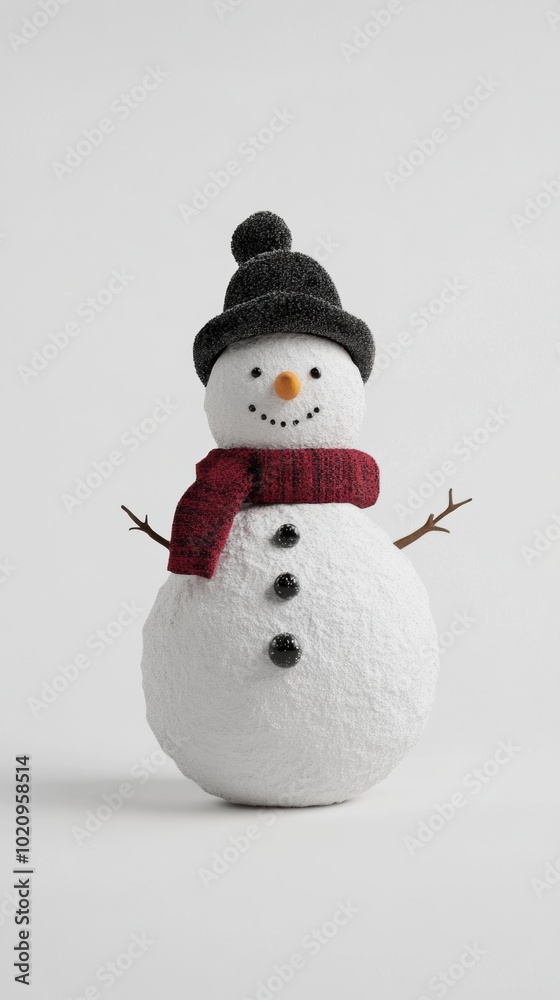 Poster A snowman wearing a red scarf and a black hat