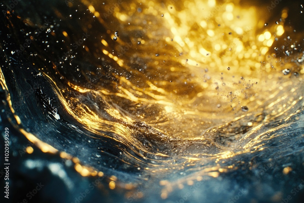 Poster A close-up view of an ocean wave's foam and water, suitable for use in beach-themed designs or as a background element